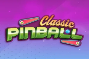 Texten Classic Pinball med gröna bokstäver och en färgglad bakgrund