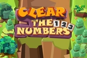 Färgglada bokstäver med orden Clear The Numbers framför en tecknad skogslandskap