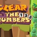 Färgglada bokstäver med orden Clear The Numbers framför en tecknad skogslandskap