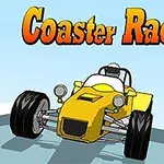 Titeln Coaster Racer 2 med en gul racerbil och en motorcykel på en väg