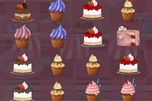 Coco in Cakeland Flera olika typer av sötsaker, sÄsom muffins och tÄrtbitar, arrangerade mot en lila bakgrund