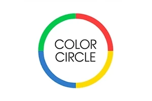 Färgglad cirkel bestående av gröna, röda, blåa och gula segment med texten COLOR CIRCLE i mitten