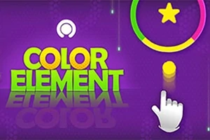 Lila bakgrund med texten COLOR ELEMENT i grönt och gult, en cirkel med en stjärna inuti och en vit hand som pekar