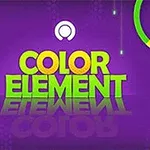 Lila bakgrund med texten COLOR ELEMENT i grönt och gult, en cirkel med en stjärna inuti och en vit hand som pekar