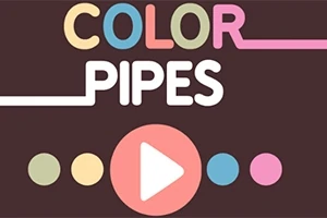 Färgglada bokstäver som stavar Color Pipes med en vit pil i mitten på mörk bakgrund och olika färgade cirklar under
