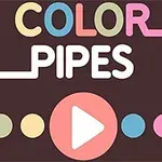 Färgglada bokstäver som stavar Color Pipes med en vit pil i mitten på mörk bakgrund och olika färgade cirklar under
