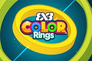 Färgglada bokstäver och en gul ring på en blå bakgrund med texten Color Rings