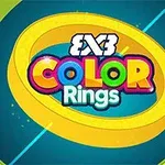 Färgglada bokstäver och en gul ring på en blå bakgrund med texten Color Rings