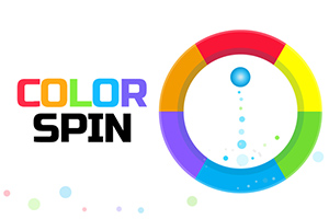 Färgglatt cirkeldiagram med en stigande blå boll och texten Color Spin