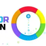 Färgglatt cirkeldiagram med en stigande blå boll och texten Color Spin