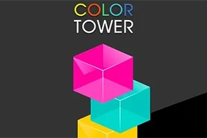 Färgglada kuber staplade på varandra mot en mörk bakgrund med texten Color Tower ovanför