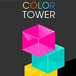 Färgglada kuber staplade på varandra mot en mörk bakgrund med texten Color Tower ovanför