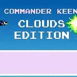 En pixelkonstfigur i hjälm och röd tröja med en laserpistol bredvid texten CLOUDS EDITION mot en blå bakgrund