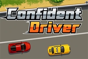 Två bilar, en röd och en gul, kör på en väg med texten Confident Driver ovanför