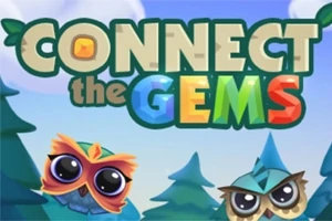 Två tecknade ugglor med färgglada masker sitter framför ett skogslandskap med texten CONNECT the GEMS ovanför