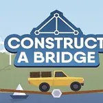 Gul lastbil på bro med hus i bakgrunden och text CONSTRUCT A BRIDGE