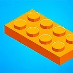Orange Lego-liknande kloss mot en blå bakgrund