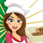 Tecknad kvinna i kockhatt håller en bakform med en dessert framför en bakgrund med italienska flaggans färger