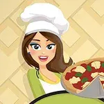 En kvinna klädd som en kock håller en pizza med tomat, ost och basilikablad