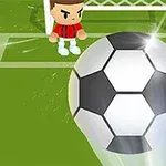 En tecknad figur står i ett mål framför en stor fotboll på en grön fotbollsplan