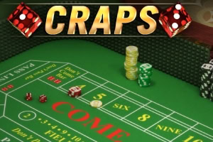 Grön craps-layout med nummer och satsningsområden, inklusive ord som COME och PASS LINE