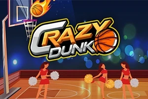 Basketplan med två cheerleaders i röda kläder och texten Crazy Dunk med en brinnande basketboll