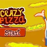 Tecknad kock med glad min omgiven av flytande pizzor och texten Crazy Pizza Start