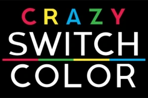Text som säger Crazy Switch Color i färgglada bokstäver mot en svart bakgrund