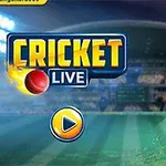 En person i cricketkläder gör ett slag med ett stort Cricket Live-märke och en spelknapp i förgrunden