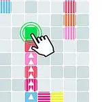 Färgglada block med pilar på ett rutnät och en handikon som klickar på ett grönt block