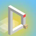 Isometrisk illustration med en tredimensionell, optisk illusion av en triangel och en kub mot en blå och gul bakgrund