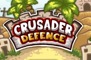 Titelbild med texten Crusader Defence omgiven av palmer och ökenlandskap