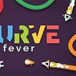 Färgglada ormar och texten curve fever på lila bakgrund
