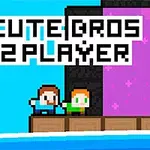 Två pixelkonstfigurer står bredvid varandra framför en lila bakgrund med texten Cute Bros 2 Player ovanför