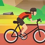 Cyklist i röd tröja som cyklar bredvid en annan cyklist på en väg omgiven av berg och grönska