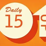 Orange bakgrund med en vit cirkel innehållande texten Daily 15 och en uppåtriktad pil med ordet UP