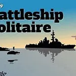 Skeppssilhuett i solnedgång med fåglar som flyger ovanför och texten Daily Battleship Solitaire