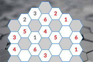 Hexagonalt rutnät med siffror i vissa rutor på en suddig bakgrund