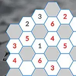 Hexagonalt rutnät med siffror i vissa rutor på en suddig bakgrund