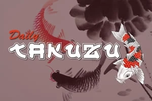 Texten Daily Kakuzu i stora bokstäver ovanför illustrationer av koi-fiskar i olika mönster och färger
