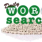 Högar av bokstavstärningar med texten Daily Word Search och ett förstoringsglas ovanpå