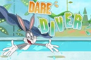 Tecknad kanin dyker upp ur vattnet med armarna utsträckta och texten Dare Diver i bakgrunden