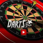 En darttavla med tre pilar och texten Darts Pro