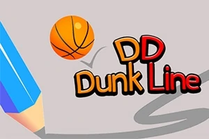 Illustration av en basketboll, en färgglad penna och texten DD Dunk Line mot en ljus bakgrund
