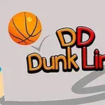 Illustration av en basketboll, en färgglad penna och texten DD Dunk Line mot en ljus bakgrund