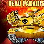 En tecknad gul stridsvagn med raketkastare och kanon framför en röd och orange explosion