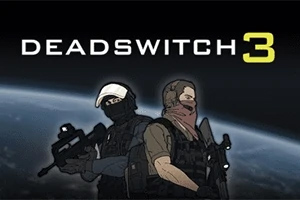 Deadswitch 3 TvÄ bevÀpnade soldater i stridsutrustning stÄr rygg mot rygg framför en planet, med texten Deadswitch 3 ovanför