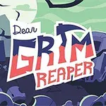 Tecknad bild av en kyrkogård med gravstenar och texten Dear Grim Reaper i framträdande färger
