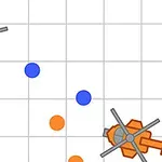 Två helikoptrar, en blå och en orange, på ett rutnät med färgade cirklar