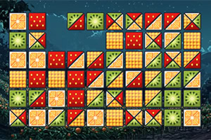 Färgglatt rutnät av fyrkantiga brickor med geometriska mönster i rött, gult och grönt mot en mörk bakgrund